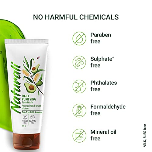 NATURALI Daily Purifying Face Wash | With Tea Tree Oil & Avocado | Prevents Pimples & Controls Oil 100 ML NATURALI Daily Purifying Face Wash | With Tea Tree Oil & Avocado | Prevents Pimples & Controls Oil 100 ML